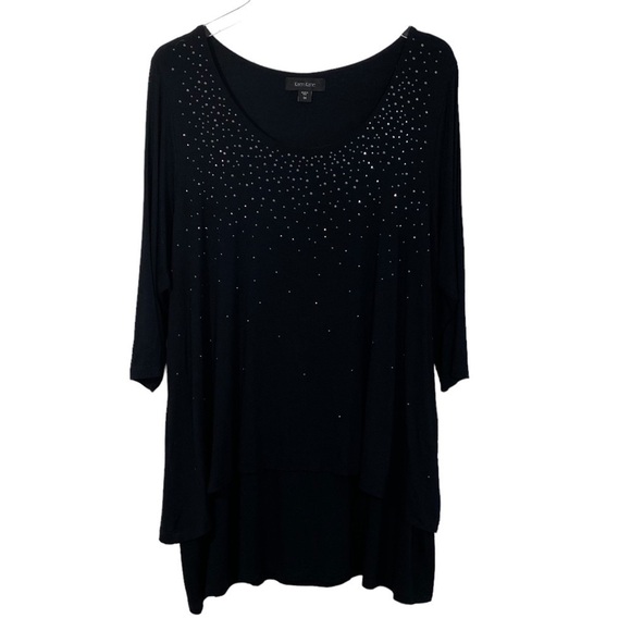 KAREN KANE - DARK BLACK BLOUSE ADORNED WITH TINY SEQUINS, 2 LAYERED- EXC COND B5 - Picture 3 of 15